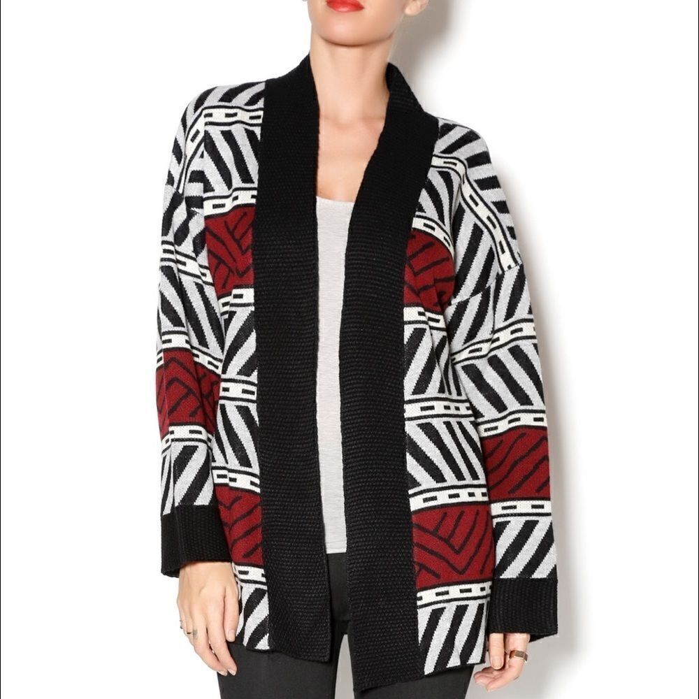 Sanctuary Black and Red Patterned Cardigan